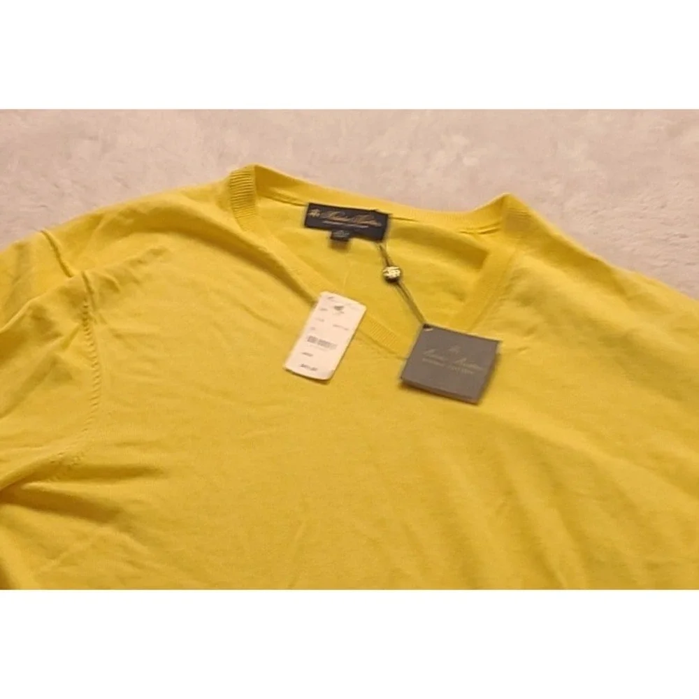 Brooks‎ Brothers Men's Supima Cotton V-Neck Sweater Yellow L Long sleeve New NWT